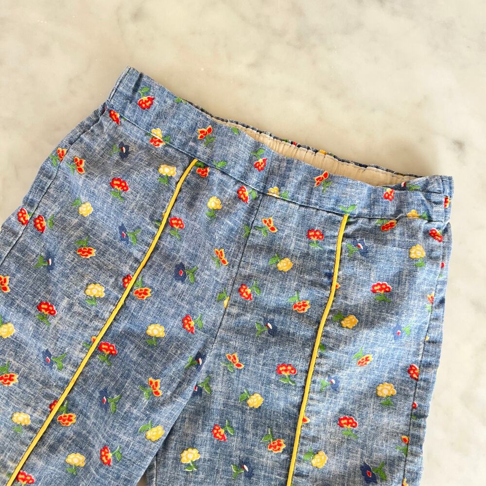 Vintage Baby Blue Chambray Colorful Floral Pants / 18 - 24 Months - Picture 2 of 6